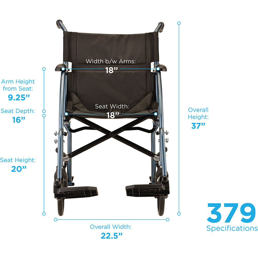 Ultra Lightweight Transport Chair - 19" with Swing Away Footrest