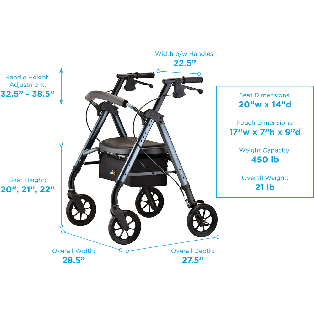 Heavy-Duty Rollator with Extra-Wide Seat & 8" All-Terrain Wheels