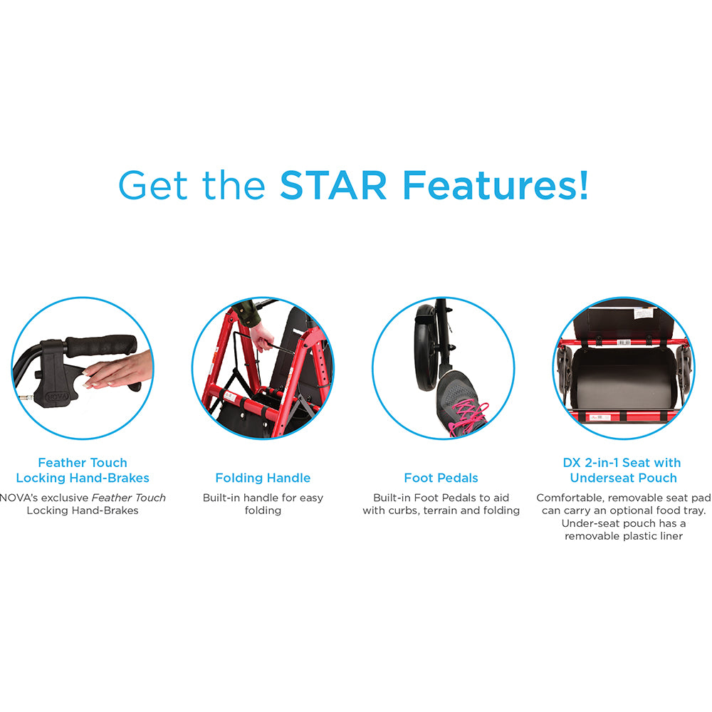 NOVA STAR Rollator with Quick-Fit Adjustable Seat and Deluxe Features