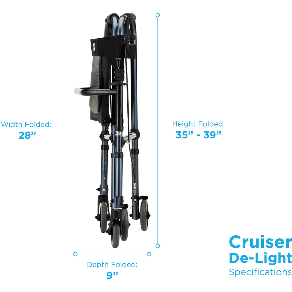 Cruiser De-Light Rolling Walker w/ Adjustable Legs & Locking Hand Brakes