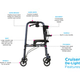 Cruiser De-Light Rolling Walker w/ Adjustable Legs & Locking Hand Brakes