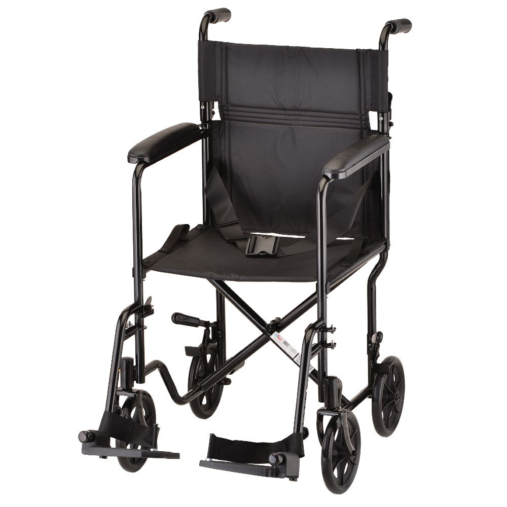 19" Steel Transport Chair – Lightweight, Foldable, and Durable