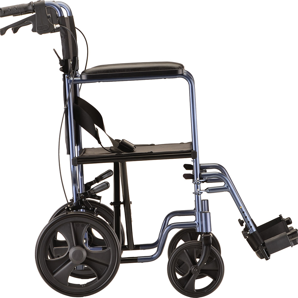 Lightweight Transport Wheelchair with Hand Brakes- Foldable & Durable 20"