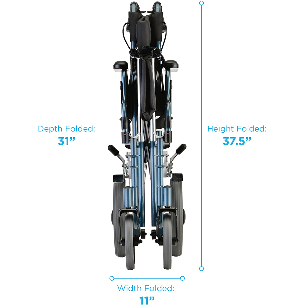 22" Transport Chair with Hand Brakes | Lightweight & Foldable