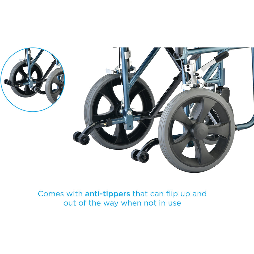 22" Transport Chair with Hand Brakes | Lightweight & Foldable