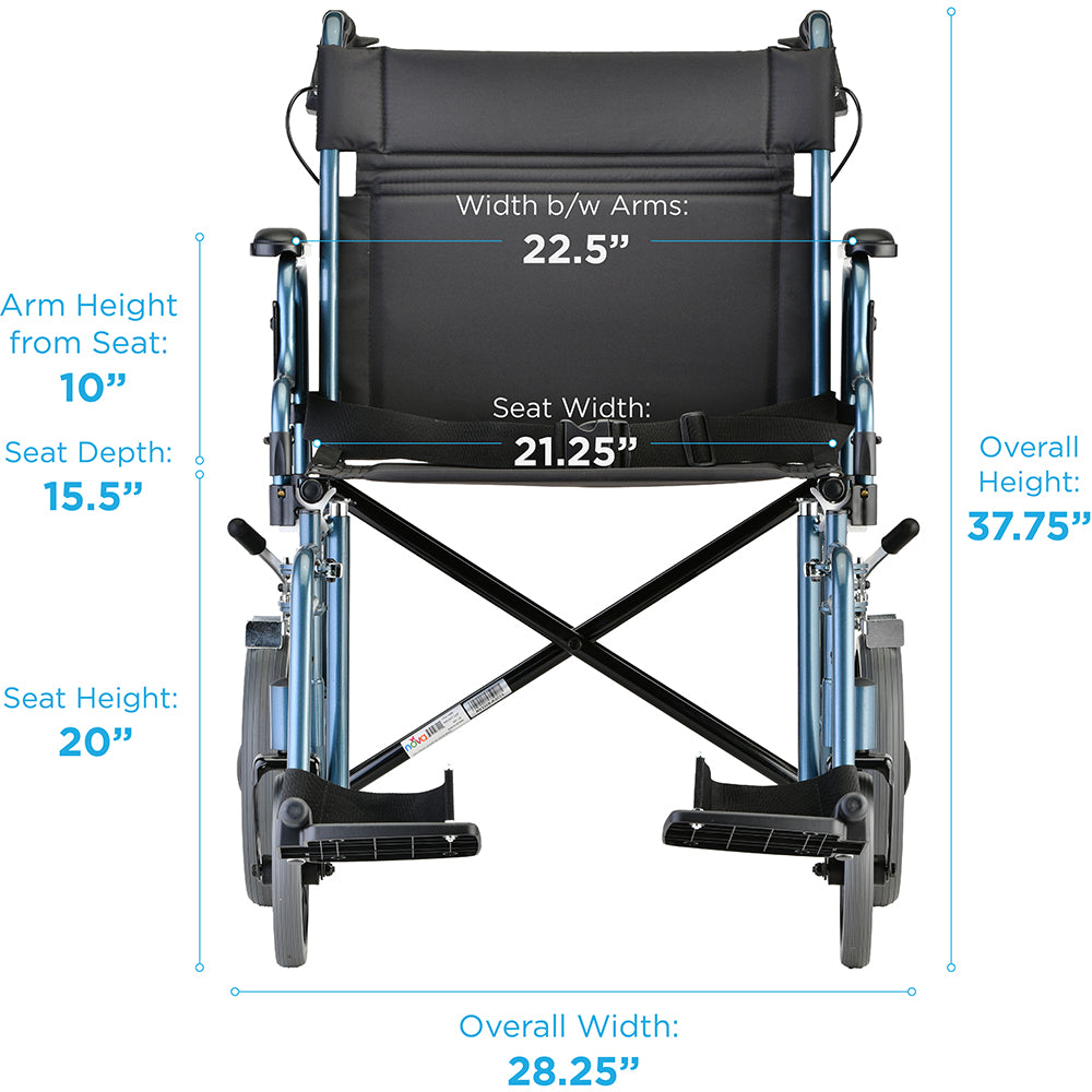 22" Transport Chair with Hand Brakes | Lightweight & Foldable