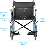 22" Transport Chair with Hand Brakes | Lightweight & Foldable