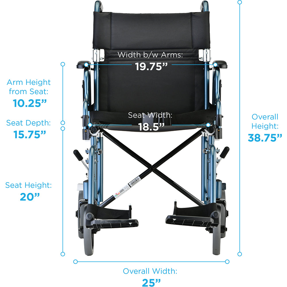 19" Ultra Lightweight Transport Chair with Swing Away Footrests - 349