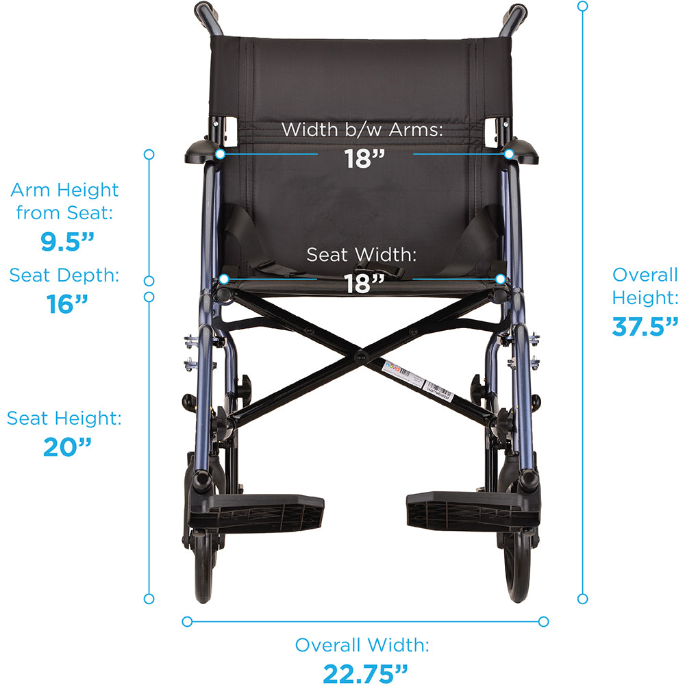 19" Lightweight Transport Chair with Swing Away Footrests - 377B-R