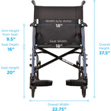 19" Lightweight Transport Chair with Swing Away Footrests - 377B-R
