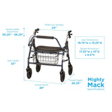 Nova Mighty Mack Heavy Duty Rollator - 500 lb Capacity w/ Padded Seat