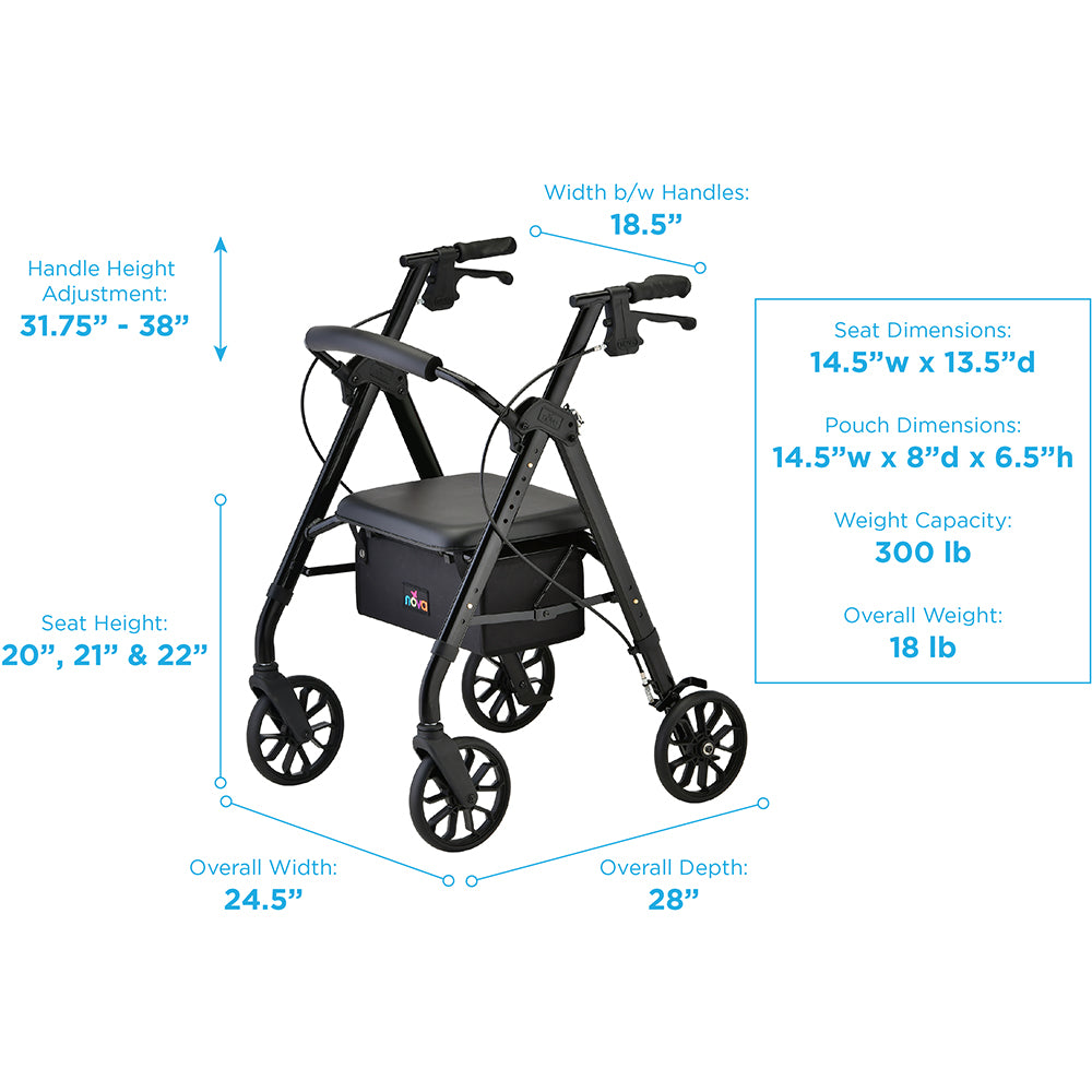 NOVA STAR Rollator - Quick-Fit Design, 8" All-Terrain Wheels, Easy Fold