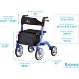 Nova Express Rollator 4328- Lightweight, Foldable Walker with Padded Seat Storage