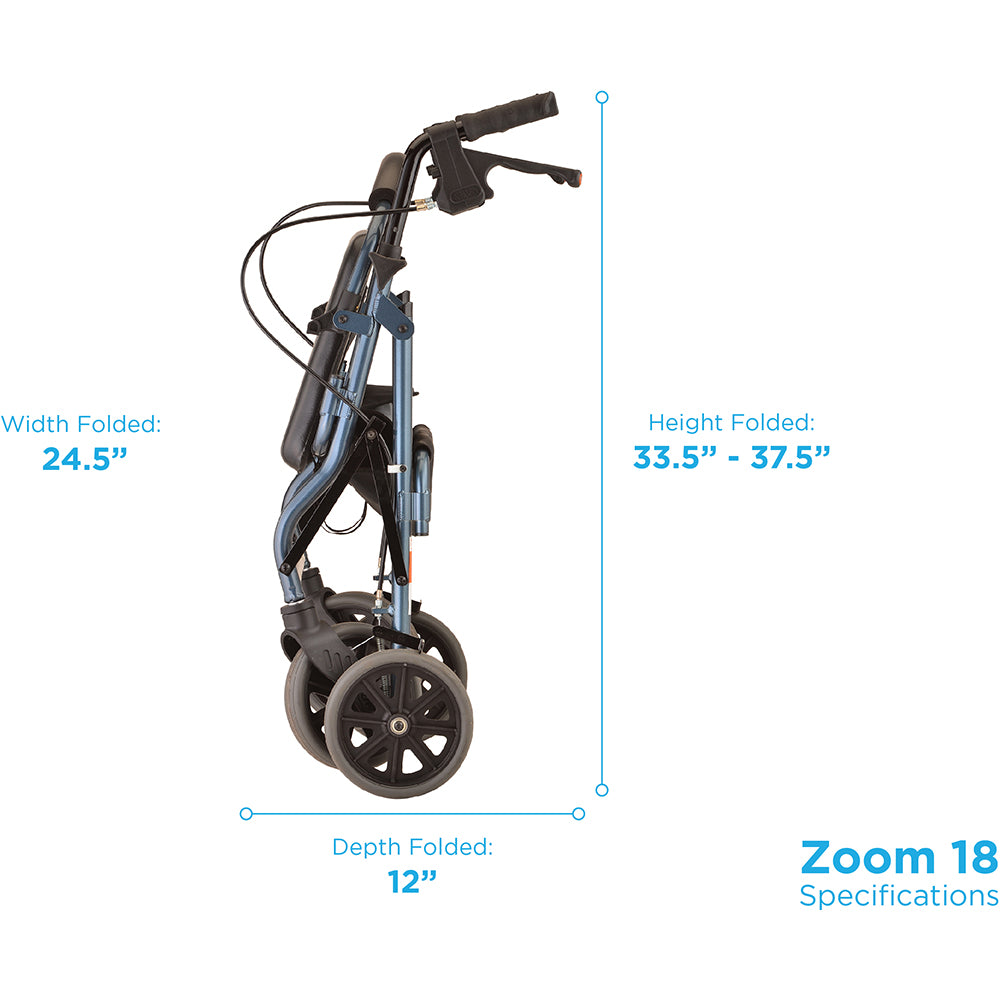 NOVA Adjustable Rollator |18”, 20”, 22”, 24” with 8" Wheels & Feather Touch Brakes