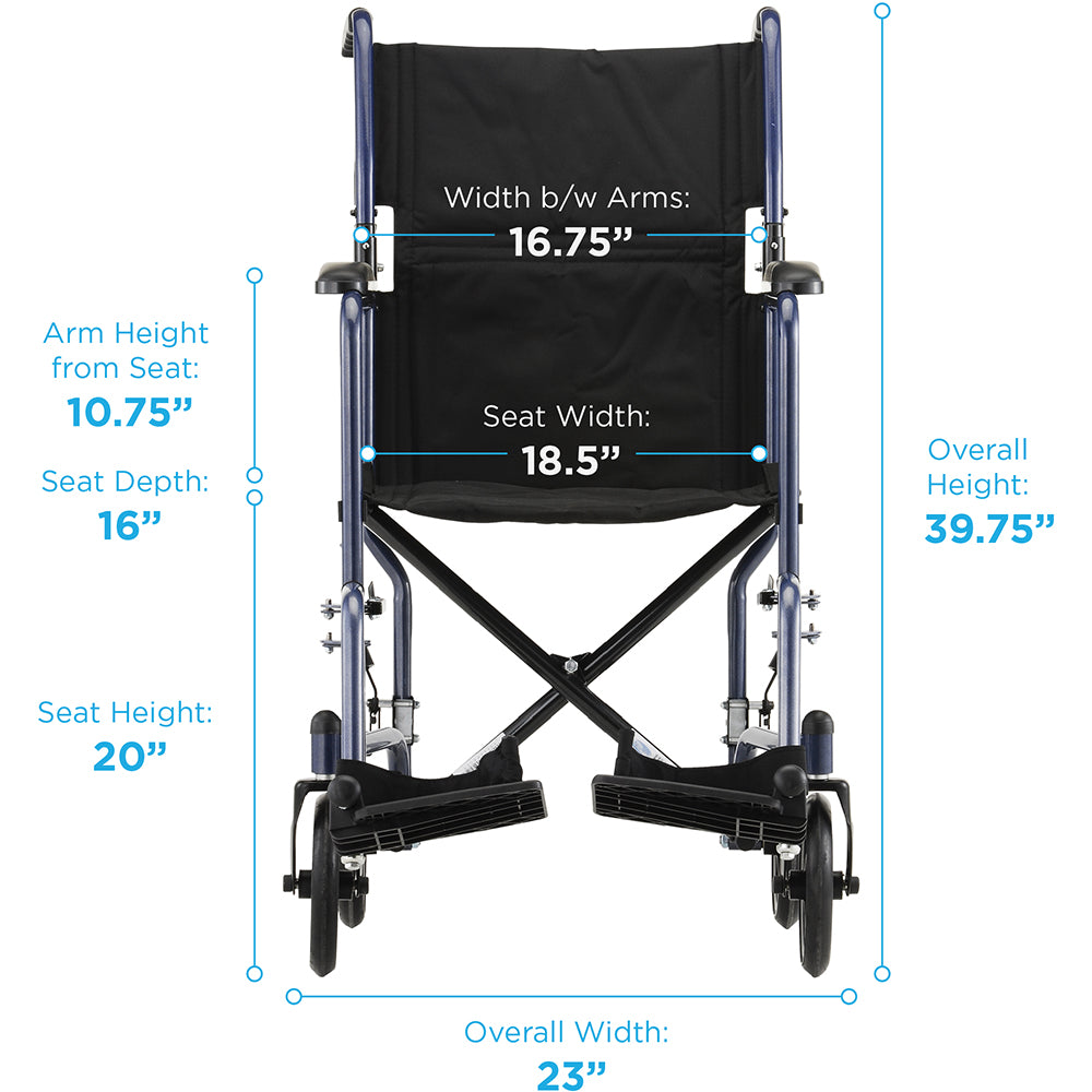 19" Steel Transport Chair – Lightweight, Foldable, and Durable