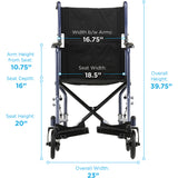 19" Steel Transport Chair – Lightweight, Foldable, and Durable