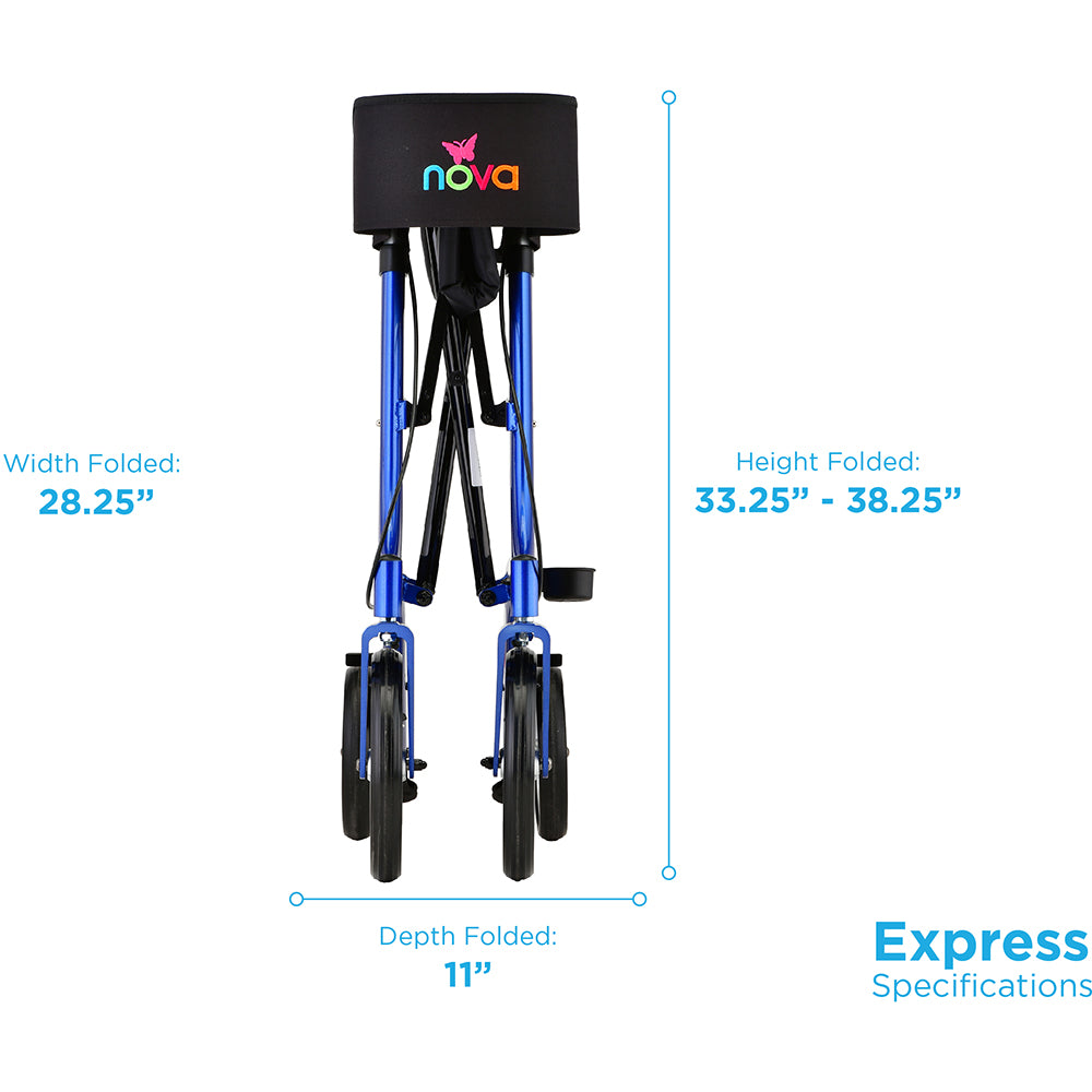 Nova Express Rollator 4328- Lightweight, Foldable Walker with Padded Seat Storage