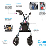 NOVA Adjustable Rollator |18”, 20”, 22”, 24” with 8" Wheels & Feather Touch Brakes