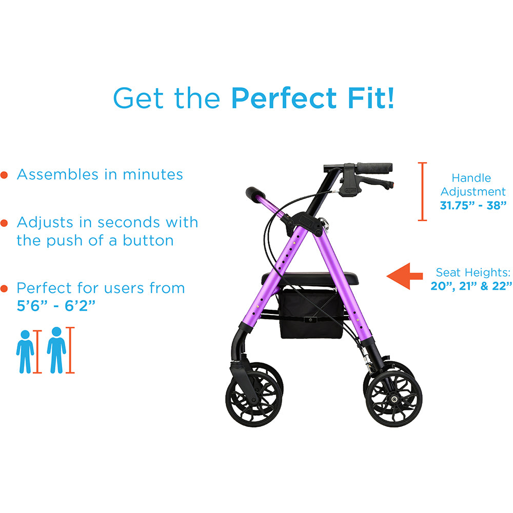 NOVA STAR Rollator - Quick-Fit Design, 8" All-Terrain Wheels, Easy Fold