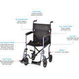 19" Steel Transport Chair – Lightweight, Foldable, and Durable