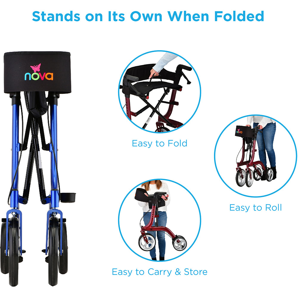 Nova Express Rollator 4328- Lightweight, Foldable Walker with Padded Seat Storage
