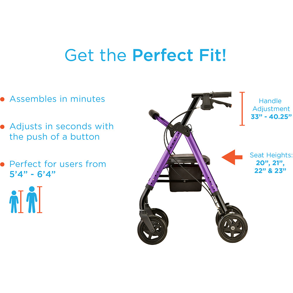 NOVA STAR Rollator with Quick-Fit Adjustable Seat and Deluxe Features